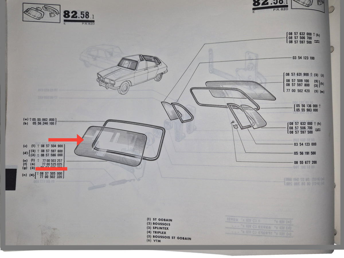 Windscreen tempered glass BLANK - Renault 16 - OEM 7700525025