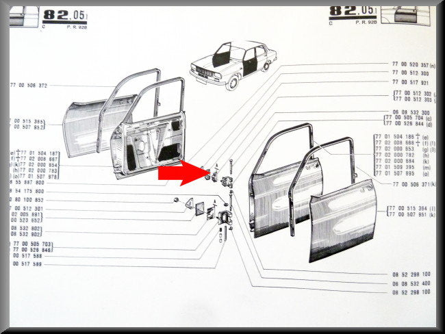 Cale charnière supérieure de porte (2mm) – Renault 12 – OEM 7700512302