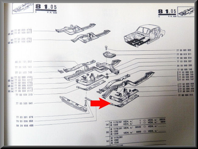 Bodembalk links – Renault 12 – OEM 7700504212