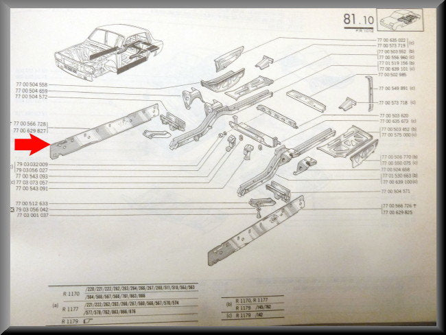 Langsbalk binnenzijde rechts – Renault 12 – OEM 7700629827