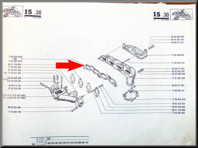 Joint de collecteur d'échappement (2,0 mm) – Renault 16 TX, TS – Renault 12 Gordini – Alpine A110, A310 – Renault divers – OEM 7700501840A