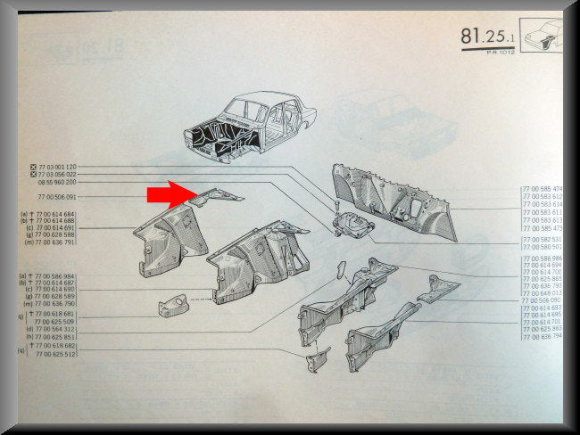 Hoekstuk binnenscherm rechts – Renault 12 – OEM 7700506091