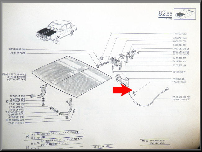 Guide câble capot – Renault 12 – Renault 5 - Renault 18 - OEM 7700619765