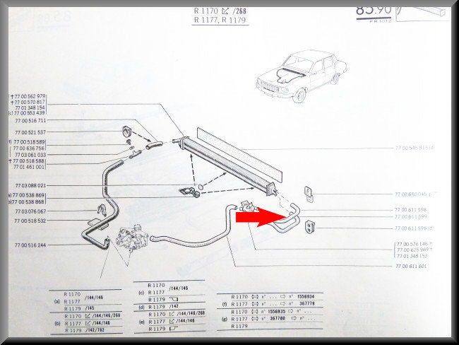 Tuyau de chauffage – Renault 12 – Renault 15 - OEM 7700611598