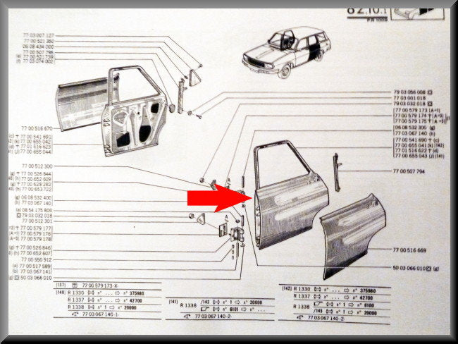Porte arrière gauche Break – Renault 12 – OEM 7700655041