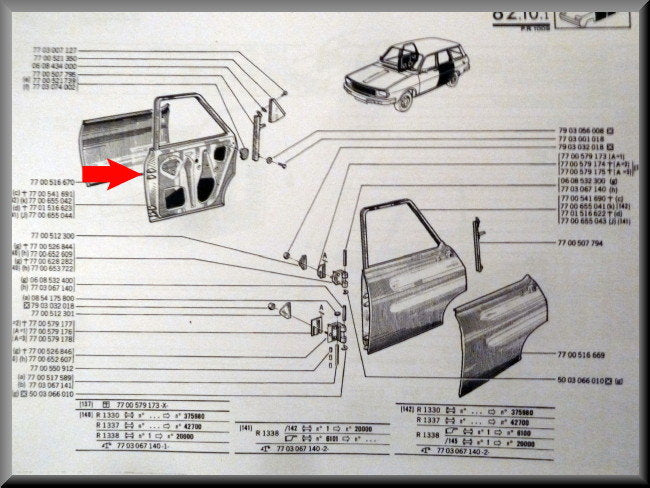 Portier rechts achter Break – Renault 12 – OEM 7700655042