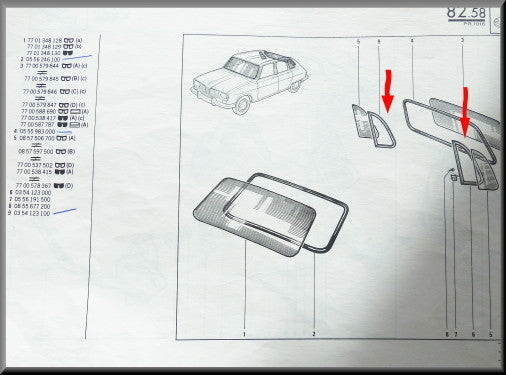 Caoutchoucs custode latérale - Renault 16 - OEM 0354123000 / 0354123100
