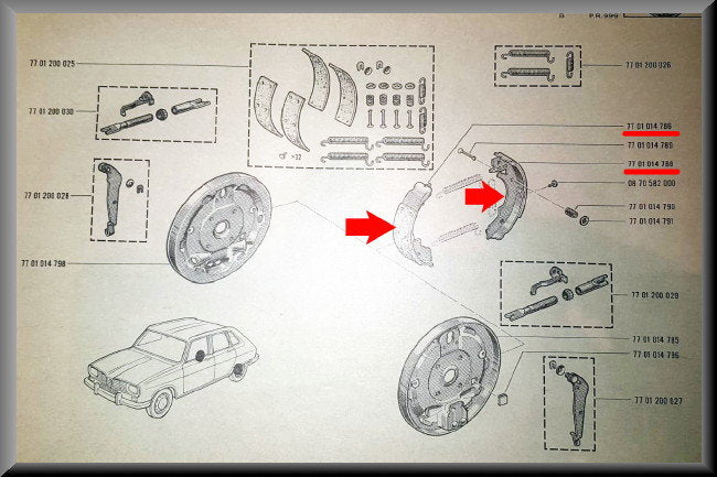 Patin de frein (système Girling) – Renault 16 – OEM 7701014786 / 7701014788