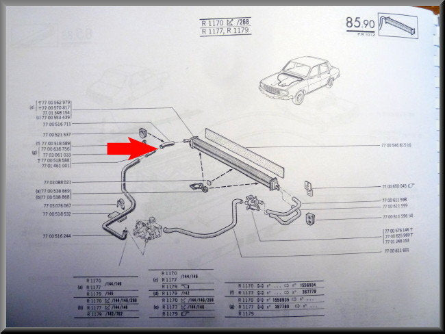 Durite de chauffage droite – Renault 12 – OEM 7700516711