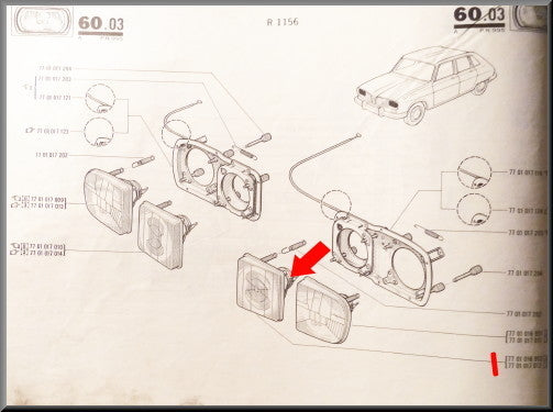 Koplamp links binnen (wit) – Renault 16 TX < 1976– OEM 7701017012