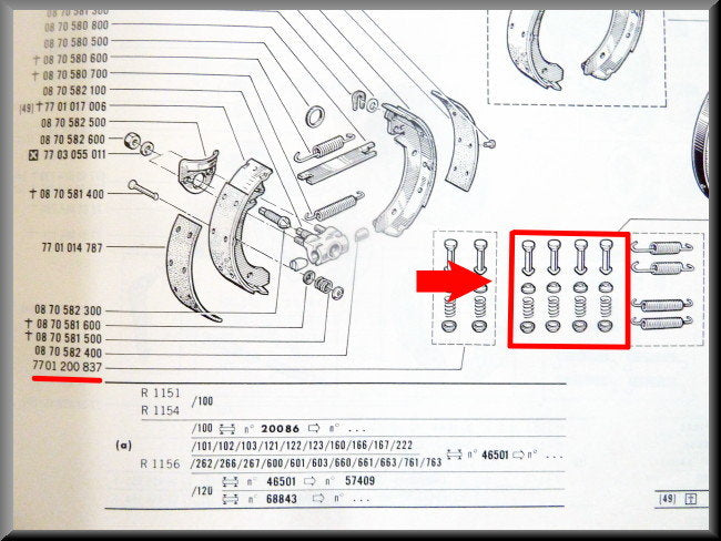 Kit de montage mâchoires de frein arrière – Renault 16 – OEM 7701200837 / 7701200720