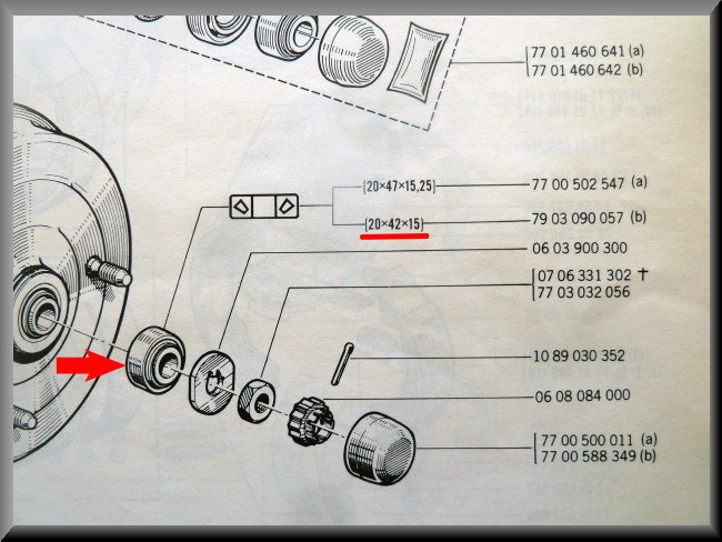 Jeu de roulements de roue pour l'essieu arrière (25x47x15/15.25 diamètre intérieur 20x42x15/15.25 diamètre extérieur) – Renault 16 (1977 à 1980) – OEM 7903090058 / 7903090057