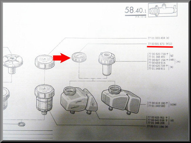Couvercle réservoir de frein – Renault 12 – Renault 15 - Renault 17 - Renault 16 - OEM 7700581673