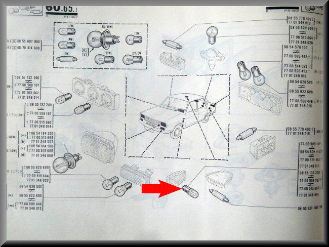 Ampoule feux de position et répétiteurs latéraux (4 W) – Renault 12 – Renault 15 - Renault 17 - Renault 16 -OEM 7701348013