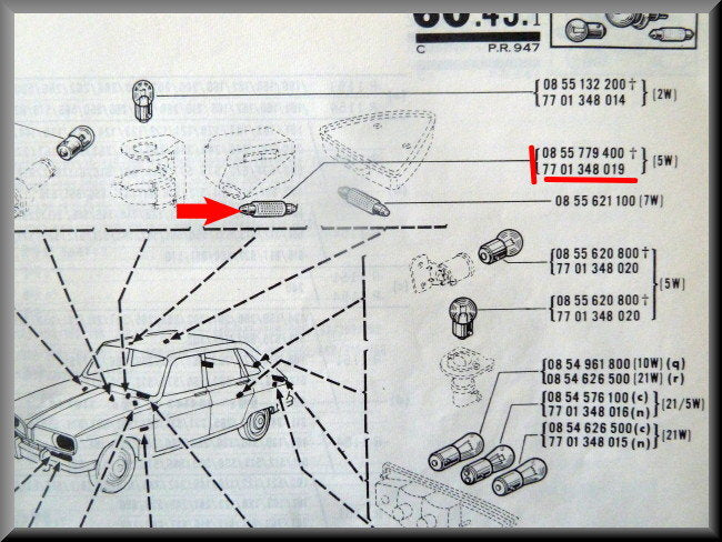 Ampoule de coffre et liseuse (5 Watt) – Renault 12 – Renault 15 - Renault 17 - Renault 16 - OEM 7701348019