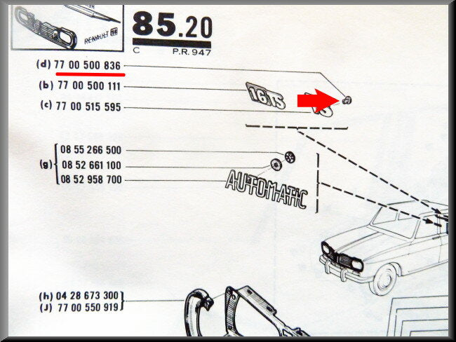 Bevestigingsrubber embleem – Renault 16 TS – OEM 7700500836
