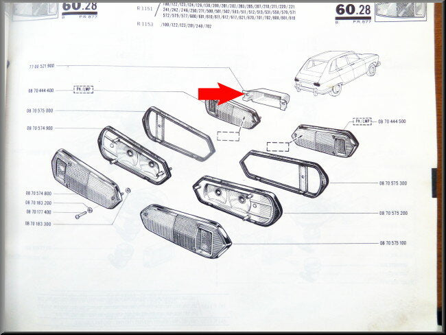 Cache-feu arrière (gauche et droit) – gauche droit – Renault 16 premier type – OEM 7700521900
