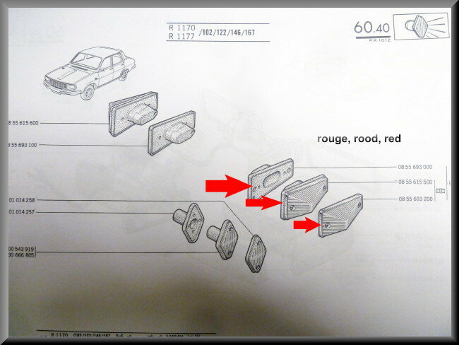 Bloc feu de position gauche – Renault 12 – Renault 16 – Renault 17 – Renault 16 – OEM 0855693100 / 0855615600