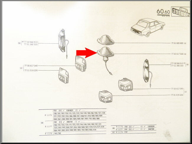 Unité d'éclairage de plaque d'immatriculation (chrome) – Renault 12 – OEM 7700617836 / 7700523644