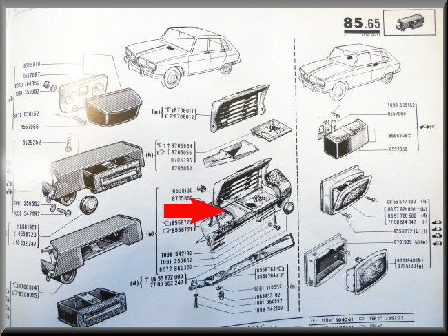 Pièce de tableau de bord avec cendrier et allume-cigare – Renault 16 (1150) – FEO 0855872100