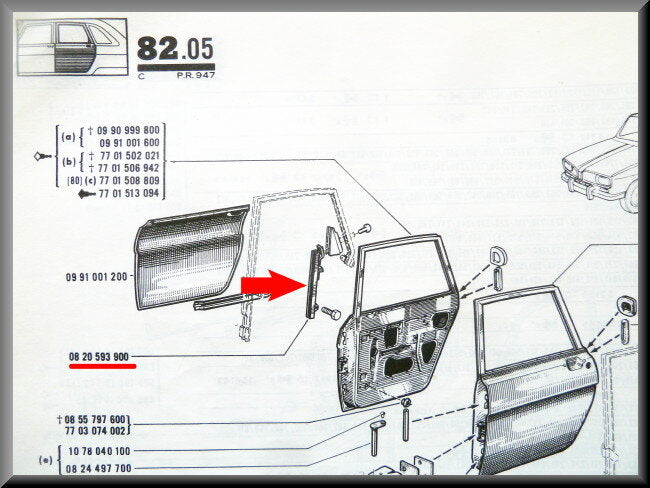 Glissière de vitre de porte arrière droite – Renault 16 – OEM 0820593900
