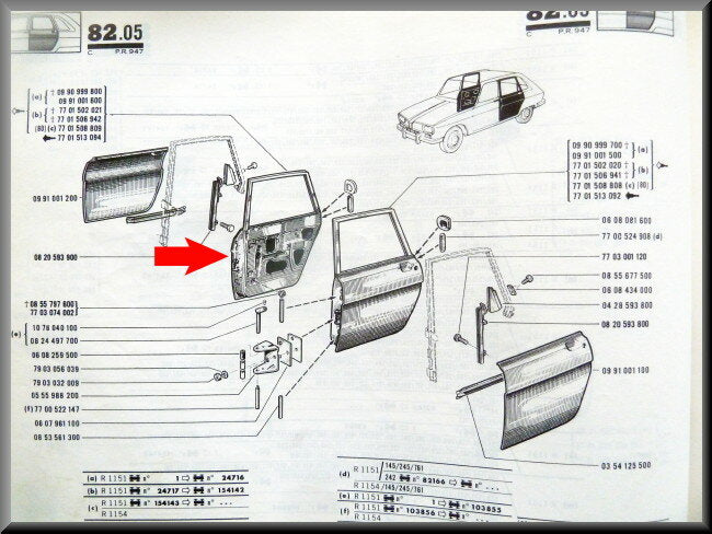 Porte arrière droite – Renault 16 type 1 – OEM 0991001600 – NOS