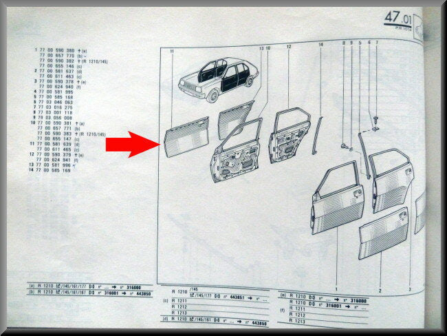 Tôle de porte avant droite – Renault 14 – OEM 7700581639 – NOS