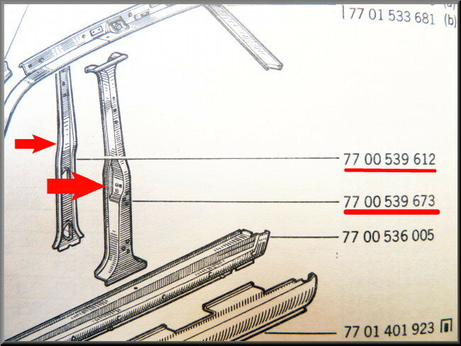 Montant central gauche intérieur et extérieur – Renault 12 – OEM 7700539673