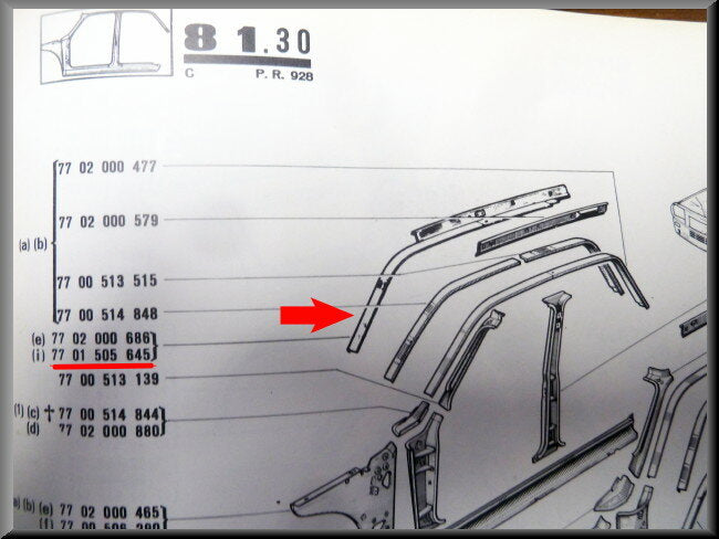 Bandeau de gouttière avant droit – Renault 12 – OEM 7701505645