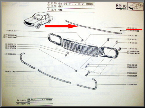 Motorkap lijst – Renault 12 – OEM 7700535797