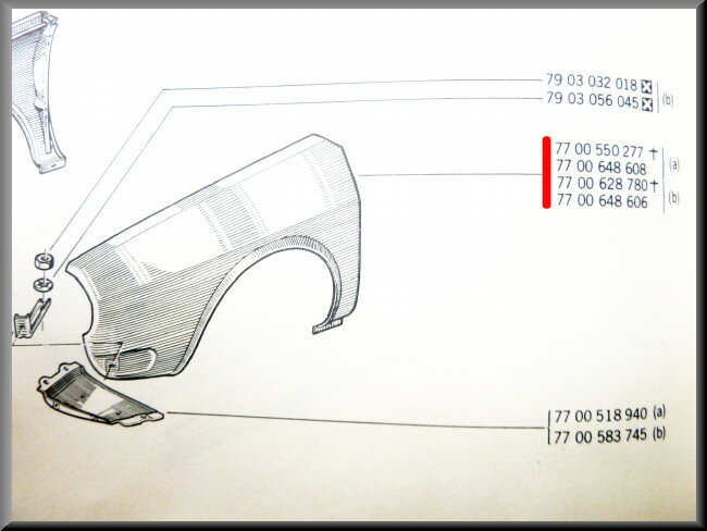 Aile avant gauche avec ouvertures pour feux clignotants – Renault 12 – OEM 7700648608 (New Old Stock)