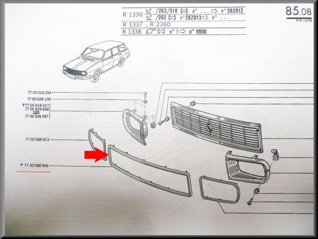 Grill lijst – Renault 12 – OEM 7700588946 / 7700655059