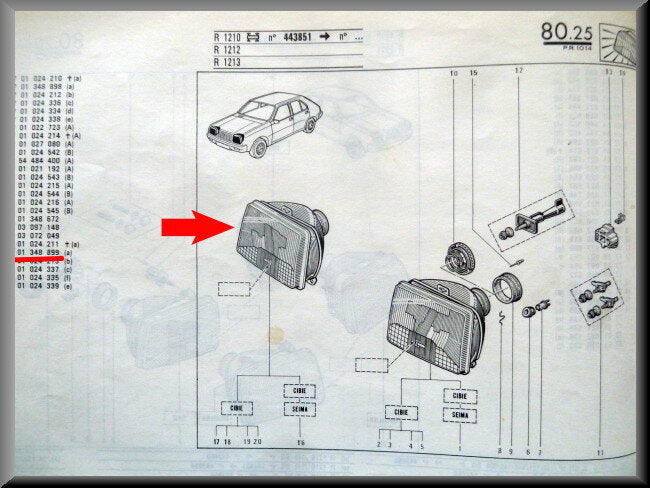 Phare droit – Renault 14 - Renault Rodeo 6 (Bilux phase 1) – OEM 7701348898 – NOS
