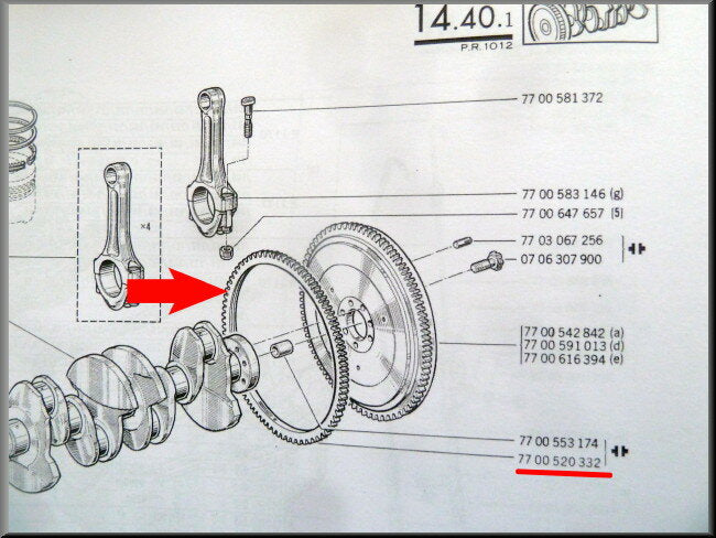 Bague de volant moteur (moteur Cléon) – Renault 12 – OEM 7700520332