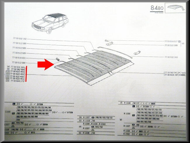 Garniture de toit – Renault 12 Break – OEM 7700524369
