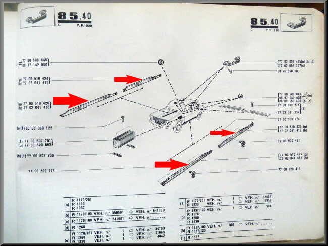 Set de baguettes de seuil intérieures – Renault 12 – OEM 7700510423 / 7700510425 / 7700510424 / 7700510426
