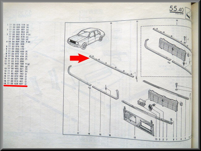 Liste de calandres – Renault 14 – OEM 7700629637 / 7700633162 – NOS
