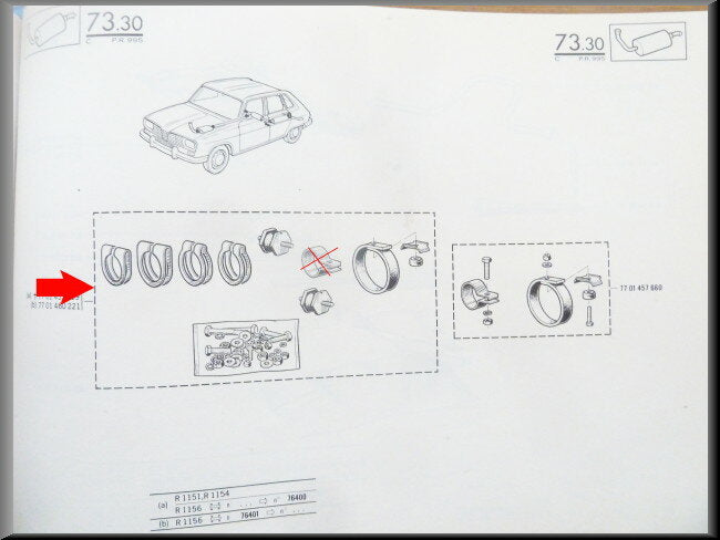 Kit de fixation d'échappement – Renault 16 TX, TS – OEM 7701460221