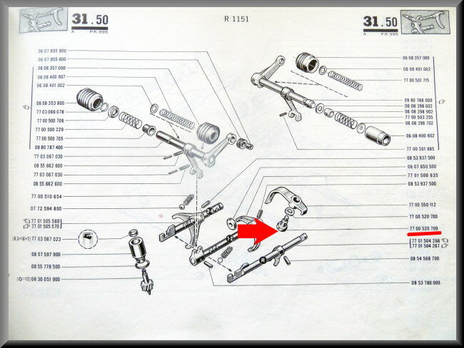 Boulon de fourchette de marche arrière (boîte 4 et 5 vitesses) – Renault 16 – OEM 7700520709