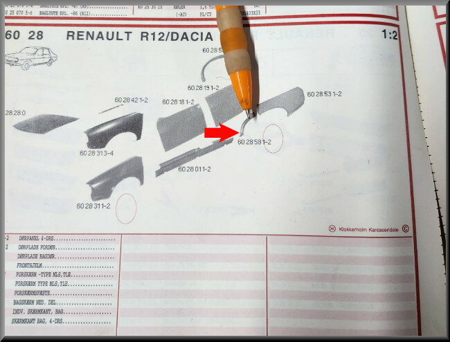 Repair part rear wing right – Renault 12 – OEM 262858