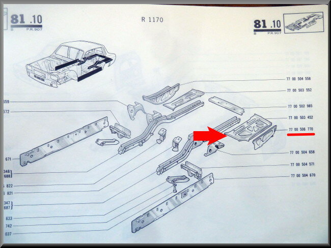 Vloerplaat links achter – Renault 12 – OEM 7700503452