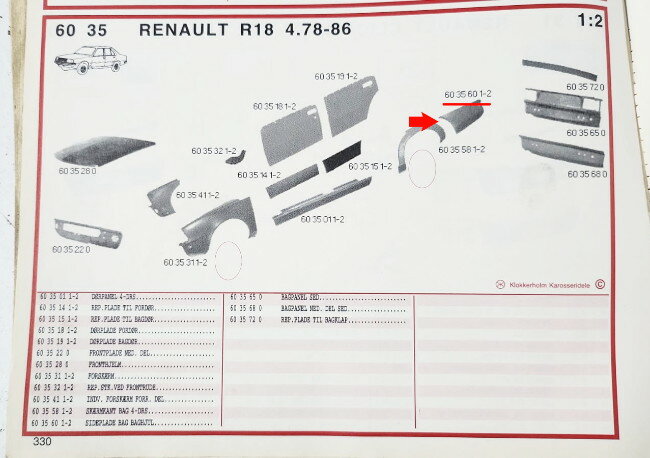 Onderzijde achterscherm rechts – Renault 18 – OEM 6035600 – NOS