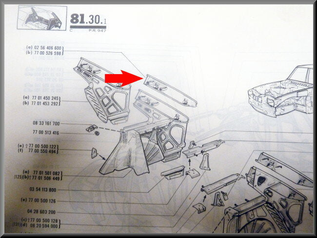 Plaat binnenscherm rechts achter – Renault 16 – OEM 0256406600
