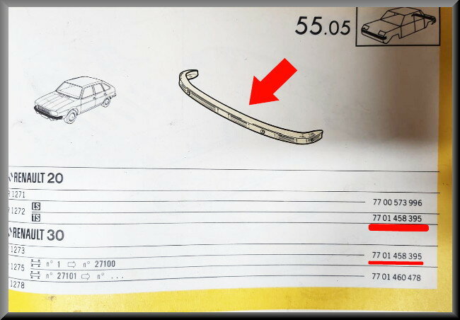 Bumper voorzijde met rubber strip – Renault 20 – Renault 30 (R1271 en 1272) - OEM 7700589872 – NOS