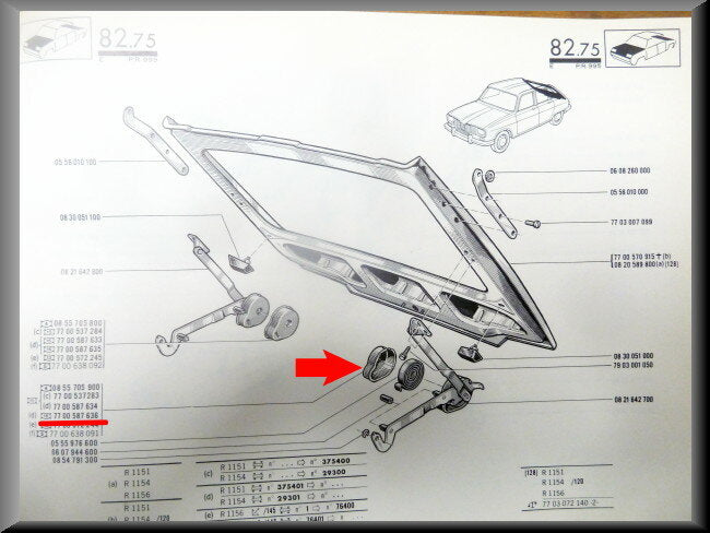 Cache-charnière de hayon droit (ROUGE) – Renault 16 – OEM 7700587636