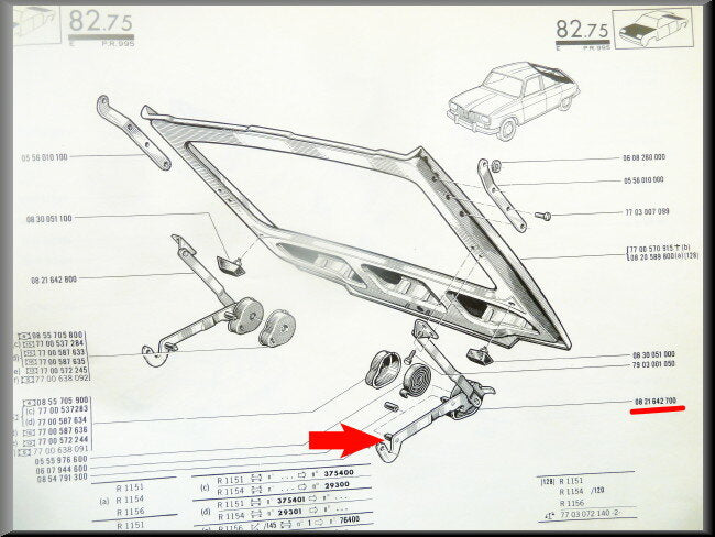 Achterklep scharnier links – Renault 16 – OEM 0821642700