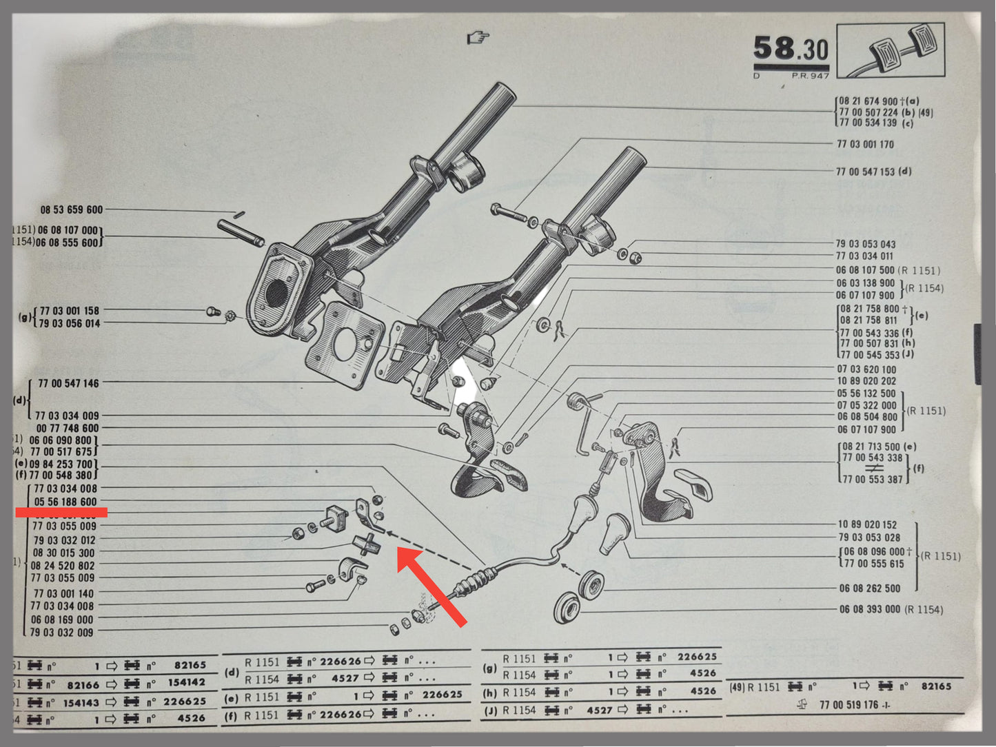 Support de câble d'embrayage – Renault 16 – OEM 0856188600