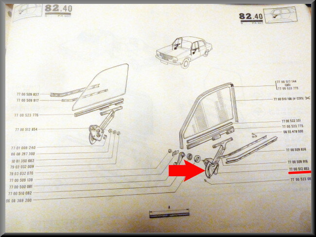 Mécanisme de lève-vitre avant gauche – Renault 12 – OEM 7700512853