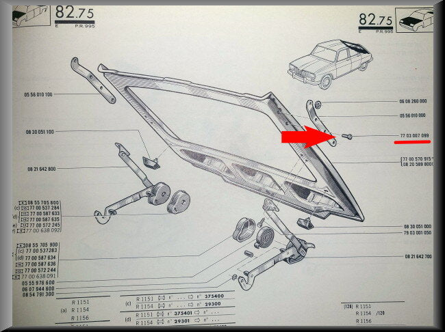 Vis de hayon – Renault 16 – OEM 7703007099