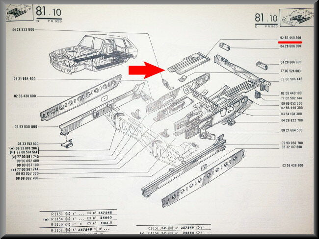 Plaque de plancher de coffre arrière droit – Renault 16 – OEM 0256440200